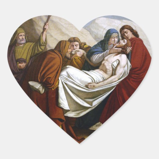 Jezus is Laid in de Tomb Stations of the Cross 14 Hart Sticker (Voorkant)