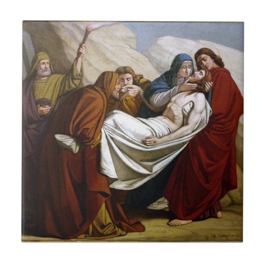 Jezus is Laid in de Tomb Stations of the Cross 14 Tegeltje (Voorkant)