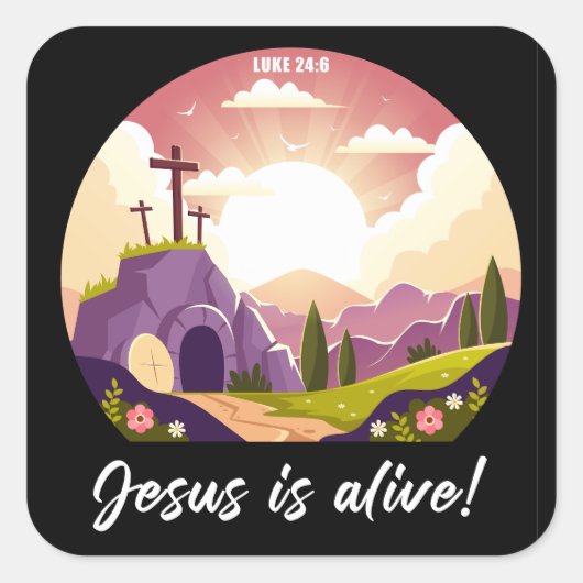 Jezus is levend Christelijk Pasen Kruis Vierkante Sticker (Voorkant)