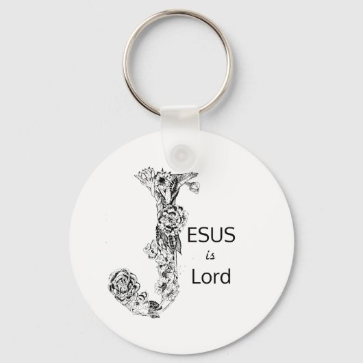 Jezus is Lord Black & White Floral Sleutelhanger (Voorkant)