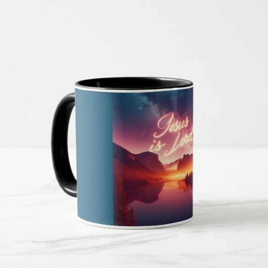 Jezus is Lord Mountain Water landschap Mok (Voorkant links)