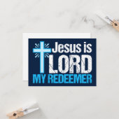 Jezus is Lord My Redeemer Christelijk Cross Blue Kaart (Voorkant / Achterkant in situ)