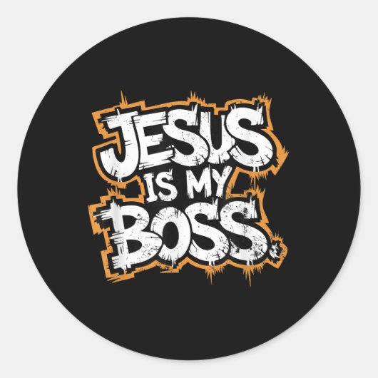 Jezus is mijn baas ronde sticker (Voorkant)