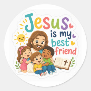 Jezus is mijn beste vriend ronde sticker