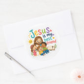 Jezus is mijn beste vriend ronde sticker (Envelop)
