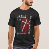 Jezus is mijn Blood Brother Cross Fingerprint Dest T-shirt (Voorkant)