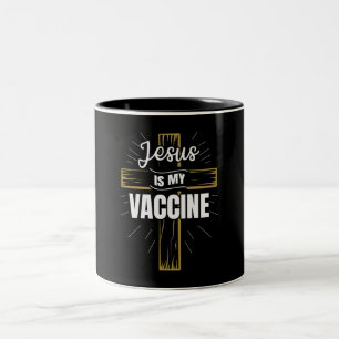 Jezus is mijn Christelijke geloof in het vaccin Tweekleurige Koffiemok