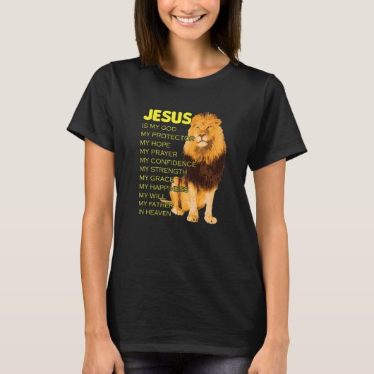 Jezus is mijn god gele leeuw Christelijk van 1 jud T-shirt (Voorkant)
