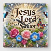 Jezus is mijn Heer en Verlosser Bloemenvlinders Vierkante Klok (Voorkant)