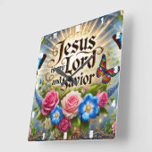 Jezus is mijn Heer en Verlosser Bloemenvlinders Vierkante Klok (Hoek)