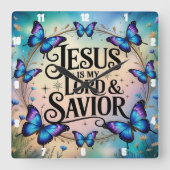 Jezus is mijn Heer en Verlosser Vlinder Vierkante Klok (Voorkant)
