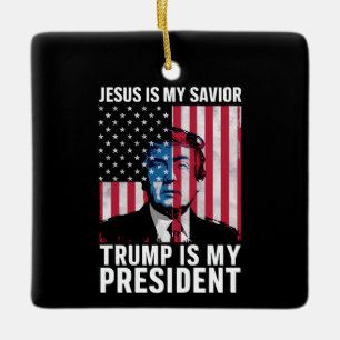 Jezus Is Mijn Heiland Trump Is Mijn President 2024 Keramisch Ornament