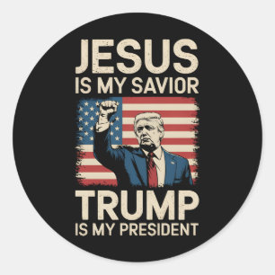 Jezus Is Mijn Heiland Trump Is Mijn President 47 V Ronde Sticker