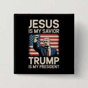 Jezus Is Mijn Heiland Trump Is Mijn President 47 V Vierkante Button 5,1 Cm