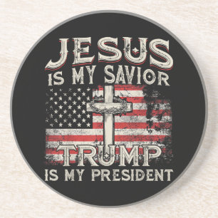 Jezus Is Mijn Heiland Trump Is Mijn President Amer Zandsteen Onderzetter