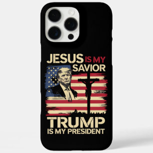 Jezus Is Mijn Heiland Trump Is Mijn President Vlag iPhone 16 Pro Max Hoesje