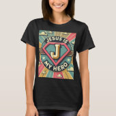Jezus is mijn held vrouwen superheld comic design t-shirt (Voorkant)