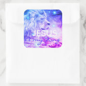 Jezus is mijn Koning | Christelijk Geloof Leeuw St Vierkante Sticker (Tas)