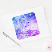Jezus is mijn Koning | Christelijk Geloof Leeuw St Vierkante Sticker (Envelop)