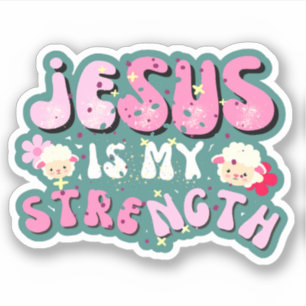 Jezus is mijn Kracht Cute Lam Cartoon Typografie Sticker