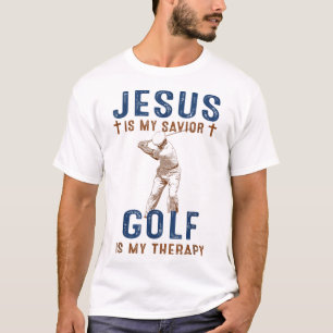 Jezus is mijn redder golf is mijn therapie grappig t-shirt