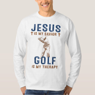 Jezus is mijn redder golf is mijn therapie grappig t-shirt