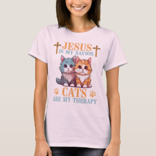 Jezus is mijn redder Katten zijn mijn therapie Chr T-shirt