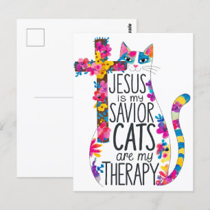 Jezus is mijn Redder Katten zijn mijn therapie gra Briefkaart