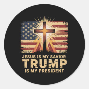 Jezus is mijn redder Trump is mijn Bijbelse Presid Ronde Sticker