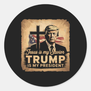 Jezus is mijn redder Trump is mijn Bijbelse Presid Ronde Sticker