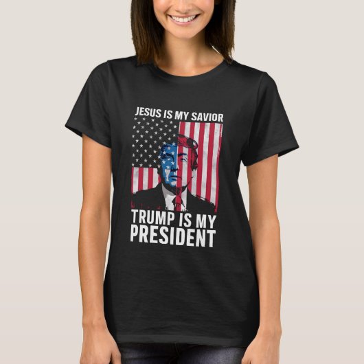Jezus is mijn redder Trump is mijn President 2024 T-shirt (Voorkant)