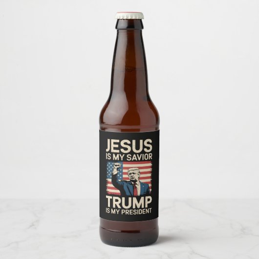 Jezus is mijn Redder Trump is mijn President 47 US Bier Etiket (Voorkant)