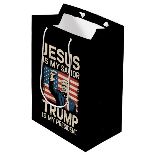 Jezus is mijn Redder Trump is mijn President 47 US Medium Cadeauzakje (Voorkant Gekanteld)