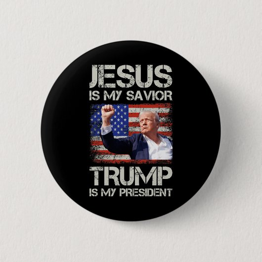 Jezus is mijn redder Trump is mijn president Ameri Ronde Button 5,7 Cm (Voorkant)