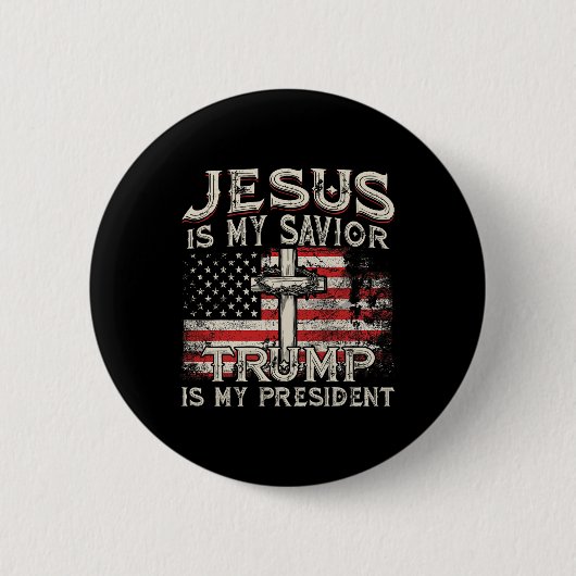 Jezus is mijn redder Trump is mijn president Ameri Ronde Button 5,7 Cm (Voorkant)