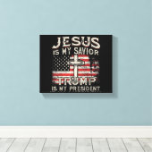 Jezus is mijn redder Trump mijn President Amerikaa Canvas Afdruk (Insitu (Houten vloer))