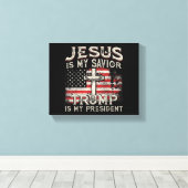 Jezus is mijn redder Trump mijn President Amerikaa Canvas Afdruk (Insitu (Houten vloer))
