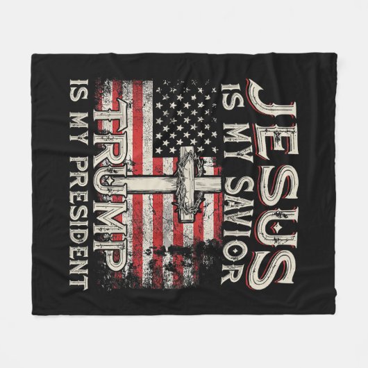 Jezus is mijn redder Trump mijn President Amerikaa Fleece Deken (Voorkant (Horizontaal))