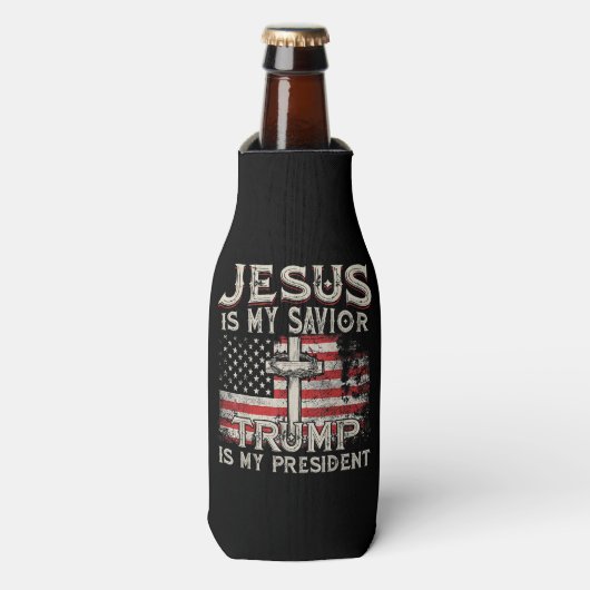 Jezus is mijn redder Trump mijn President Amerikaa Flesjeskoeler (Fles Voorkant)