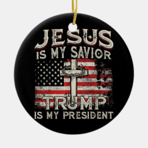 Jezus is mijn redder Trump mijn President Amerikaa Keramisch Ornament