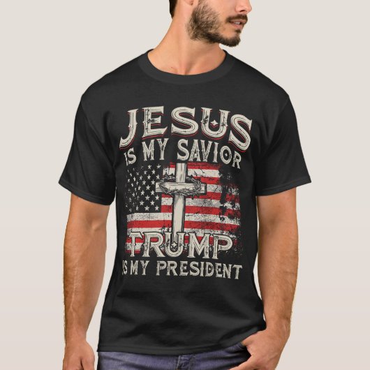 Jezus is mijn redder Trump mijn President Amerikaa T-shirt (Voorkant)