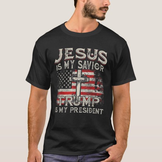 Jezus is mijn redder Trump mijn President Amerikaa T-shirt (Voorkant)