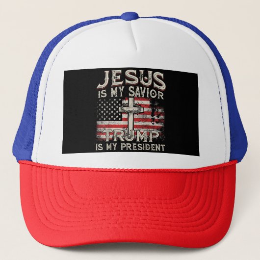 Jezus is mijn redder Trump mijn President Amerikaa Trucker Pet (Voorkant)