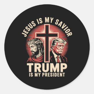 Jezus is mijn Redder Trump mijn President Bijbelse Ronde Sticker