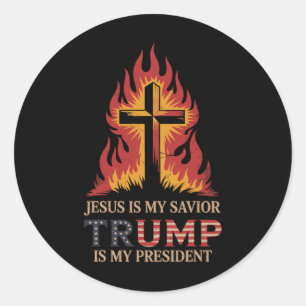 Jezus is mijn Redder Trump mijn President Bijbelse Ronde Sticker