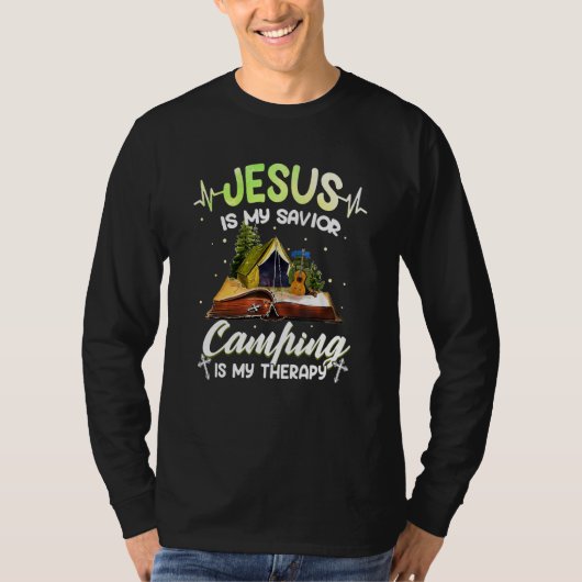 Jezus is mijn reddings kamperen is mijn therapie t-shirt (Voorkant)