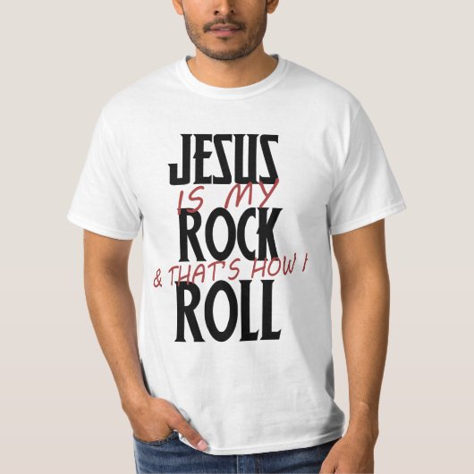 Jezus is mijn rots en zo ga ik rollen t-shirt (Voorkant)