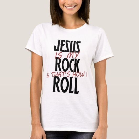 Jezus is mijn rots en zo ga ik rollen t-shirt (Voorkant)