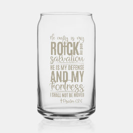 Jezus is mijn rots, Psalm 62:6, Bijbelvers Blikvorm Glas