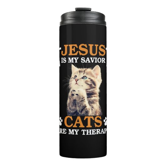 Jezus is mijn savior Cat zijn mijn therapiechriste Thermosbeker (Voorkant)
